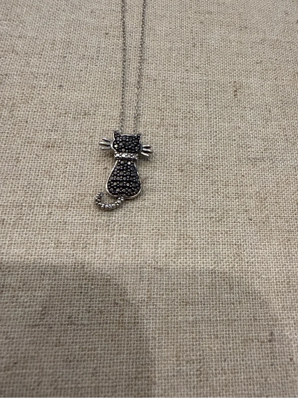 Sterling Silver Black Marcasite Cat Pendant Necklace 925 Thailand